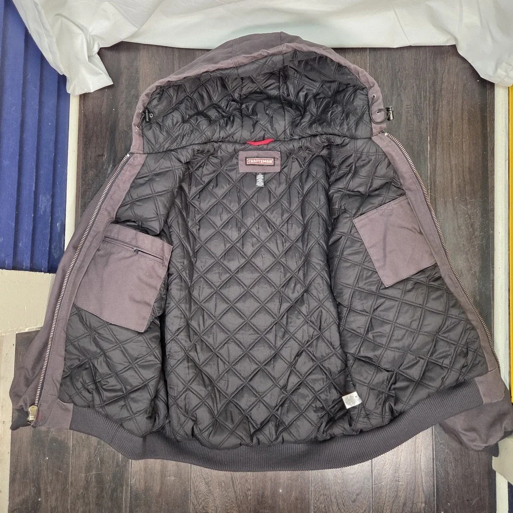 Craftsman Men's Carhartt Style Duck Canvas Hooded Quilted Work Jacket XL Gray
